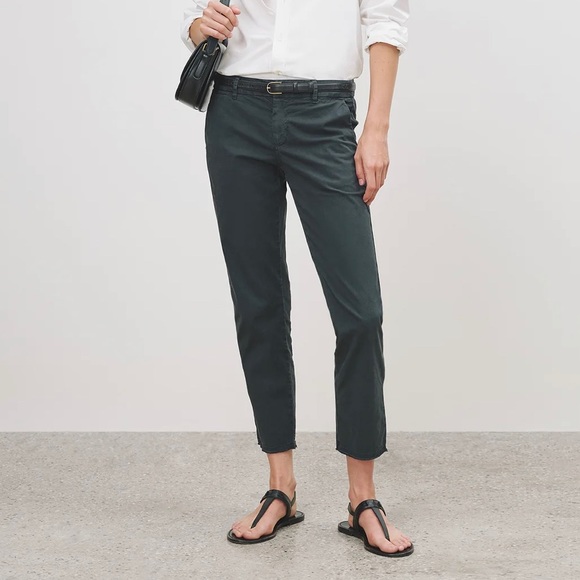 Nili Lotan Gray East Hampton Pants with Olive Green Ribbon...
